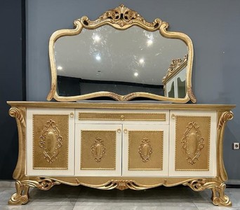 Luxus Barock Sideboard mit Spiegel Weiß Gold
