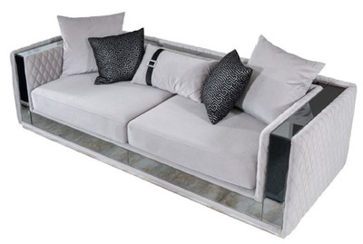 Luxus Wohnzimmer 3er Sofa Hellgrau Silber
