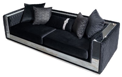 Luxus Wohnzimmer 3er Sofa Schwarz Silber
