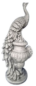 Casa Padrino escultura de decoración de jardín barroco pavo real en jarrón gris A. 82 cm - Magnífica figura de piedra de decoración de jardín - Accesorios de decoración de jardín barroco