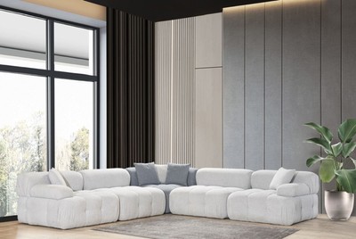Casa Padrino Luxus Wohnzimmer Ecksofa Hellgrau / Grau 295 x 295 x H. 70 cm - Modulares 5 Teiliges Sofa - Hotel Sofa - Wohnzimmer Möbel - Hotel Möbel - Luxus Möbel