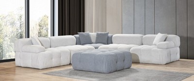 Modulares Luxus Wohnzimmer Ecksofa mit Hocker Hellgrau Grau