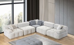 Modulares Luxus Wohnzimmer Ecksofa mit Hocker Hellgrau Grau