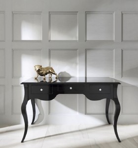 Casa Padrino Luxus Barock Sekretär mit 3 Schubladen Hochglanz Schwarz 130 x 75 x H. 80 cm - Massivholz Schreibtisch im Barockstil - Barock Büro Möbel - Luxus Möbel im Barockstil
