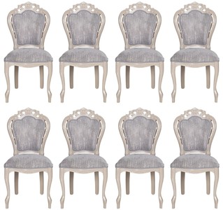 Luxury Baroque Dining Chair Set of 8 Gray High Gloss Beige