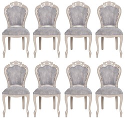 Conjunto de 8 sillas de comedor barrocos de lujo gris beige brillante