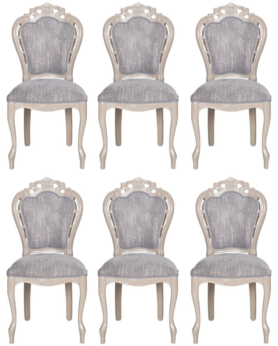 Luxury Baroque Dining Chair Set of 6 Gray High Gloss Beige Luxury Baroque Dining Chair Set of 6 Gray High Gloss Beige