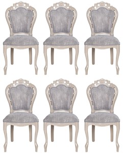 Luxury Baroque Dining Chair Set of 6 Gray High Gloss Beige Luxury Baroque Dining Chair Set of 6 Gray High Gloss Beige