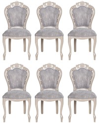 Luxury Baroque Dining Chair Set of 6 Gray High Gloss Beige Luxury Baroque Dining Chair Set of 6 Gray High Gloss Beige