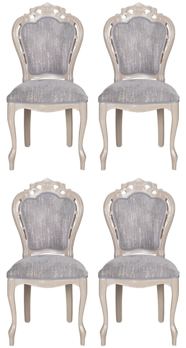 Luxury Baroque Dining Chair Set of 4 Gray High Gloss Beige Luxury Baroque Dining Chair Set of 4 Gray High Gloss Beige