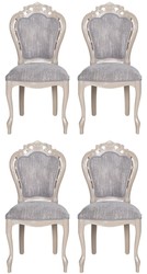 Luxus Barock Esszimmerstuhl 4er Set Grau Hochglanz Beige