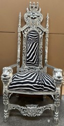 Barock Thron Sessel mit Zebra Design Schwarz Weiß Silber