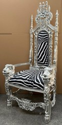 Barock Thron Sessel mit Zebra Design Schwarz Weiß Silber