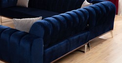 Sofá esquinero de salón de lujo azul marrón plata