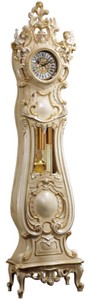Magnifique horloge grand-père baroque de luxe beige blanc or