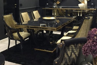 Luxus Barock Esszimmerstuhl 8er Set Gold Schwarz