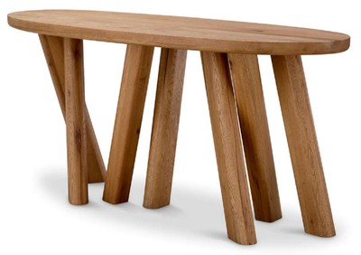 Consolle ovale di lusso in legno massello marrone