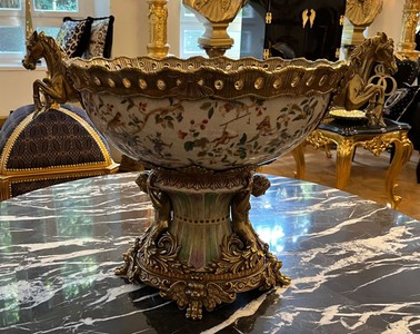 Casa Padrino Art Nouveau porcelain bowl multicolored / brass 63 x 38 x H. 41 cm - Magnificent porcelain bowl - Baroque & Art Nouveau Decorative Accessories