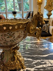 Jugendstil Porzellan Deko Schüssel Mehrfarbig Messing