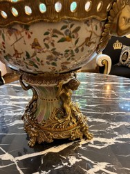 Jugendstil Porzellan Deko Schüssel Mehrfarbig Messing