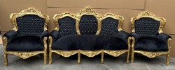 Casa Padrino luxury baroque living room set black / gold - 1 Baroque Sofa & 2 Baroque Armchairs - Luxury living room furniture in baroque style - Baroque furniture