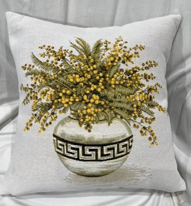 Cojín decorativo de lujo flores con jarrón blanco multicolor