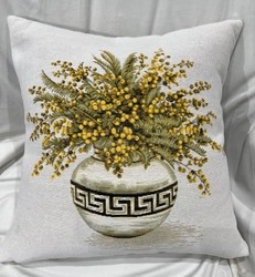 Luxus Deko Kissen Blumen mit Vase Weiß Mehrfarbig