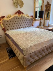 Casa Padrino letto matrimoniale barocco di lusso con materasso grigio / oro / marrone - Magnifico letto in legno massiccio - Mobili per camera da letto di lusso in stile barocco - Mobili barocchi