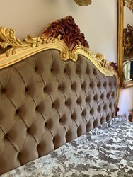 Casa Padrino letto matrimoniale barocco di lusso con materasso grigio / oro / marrone - Magnifico letto in legno massiccio - Mobili per camera da letto di lusso in stile barocco - Mobili barocchi