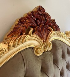 Casa Padrino letto matrimoniale barocco di lusso con materasso grigio / oro / marrone - Magnifico letto in legno massiccio - Mobili per camera da letto di lusso in stile barocco - Mobili barocchi