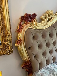 Casa Padrino letto matrimoniale barocco di lusso con materasso grigio / oro / marrone - Magnifico letto in legno massiccio - Mobili per camera da letto di lusso in stile barocco - Mobili barocchi