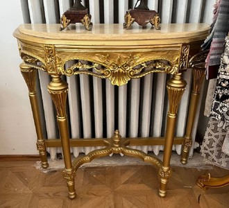 Casa Padrino console baroque or / crème - Table console en bois massif faite à la main avec plateau en marbre - Console de style ancien - Meuble de style ancien - Noble et magnifique