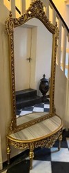 Casa Padrino console miroir baroque avec dessus en marbre or / gris - Magnifique console baroque avec miroir - Meuble armoire style baroque - Meuble baroque