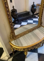 Casa Padrino console miroir baroque avec dessus en marbre or / gris - Magnifique console baroque avec miroir - Meuble armoire style baroque - Meuble baroque