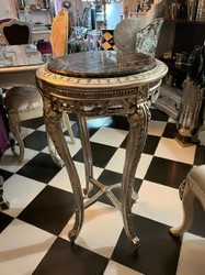 Casa Padrino baroque side table silver / black - Round solid wood table with marble top in baroque style - Living room furniture in baroque style - Baroque furniture