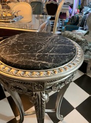 Casa Padrino baroque side table silver / black - Round solid wood table with marble top in baroque style - Living room furniture in baroque style - Baroque furniture