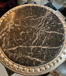 Casa Padrino baroque side table silver / black - Round solid wood table with marble top in baroque style - Living room furniture in baroque style - Baroque furniture