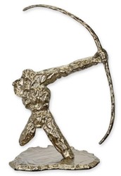 Casa Padrino sculpture décorative de luxe en aluminium Hercule avec arc argent 34,3 x 24,8 x H. 51,5 cm - Figure décorative en aluminium - Décoration de salon - Décoration de bureau