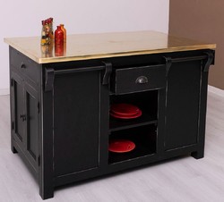 Isola cucina in legno massello stile country shabby chic nero antico oro