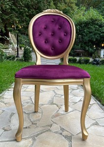 Luxus Barock Esszimmer Stuhl Lila Gold