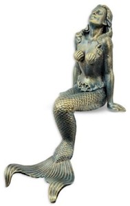 Scultura decorativa da giardino Art Nouveau in ghisa sirena oro blu