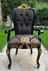 Luxus Barock Esszimmerstuhl mit Armlehnen Schwarz Gold