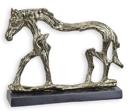 Casa Padrino sculpture décorative de luxe en aluminium cheval argent / gris 27,8 x 6,5 x H. 21,2 cm - Figure en aluminium avec socle en bois - Décoration de salon - Décoration de bureau