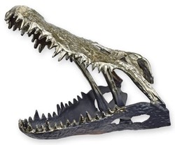 Casa Padrino scultura decorativa di lusso in alluminio teschio di coccodrillo argento / nero 36 x 24,2 x A. 30 cm - Figura decorativa in alluminio - Decorazione del soggiorno della scrivania