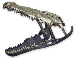 Casa Padrino sculpture décorative de luxe en aluminium crâne de crocodile argent / noir 54,5 x 27 x H. 38,4 cm - Figure décorative en aluminium - Décoration de salon - Décoration de bureau