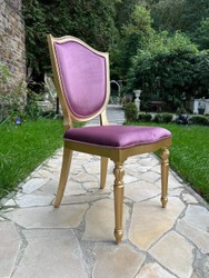 Casa Padrino luxury Art Deco velvet dining chair purple / gold - Art Deco solid wood chair - Art Deco dining room furniture - Art Deco furniture - Luxury furniture in Art Deco style