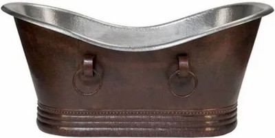 Casa Padrino vasca da bagno in rame Art Nouveau di lusso bronzo / argento 170 x 72 x A. 72 cm - Vasca da bagno retrò autoportante - Mobili da bagno in rame rustici