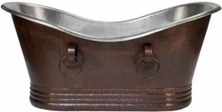 Casa Padrino luxury Art Nouveau copper bathtub bronze / silver 170 x 72 x H. 72 cm - Freestanding retro bathtub - Rustic copper bathroom furniture
