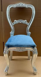 Casa Padrino chaise baroque pour femme bleu / argent - Chaise de style baroque fait main - Meubles de chambre de luxe de style baroque - Meubles baroques - Noble et magnifique