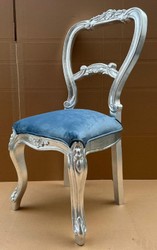 Casa Padrino chaise baroque pour femme bleu / argent - Chaise de style baroque fait main - Meubles de chambre de luxe de style baroque - Meubles baroques - Noble et magnifique